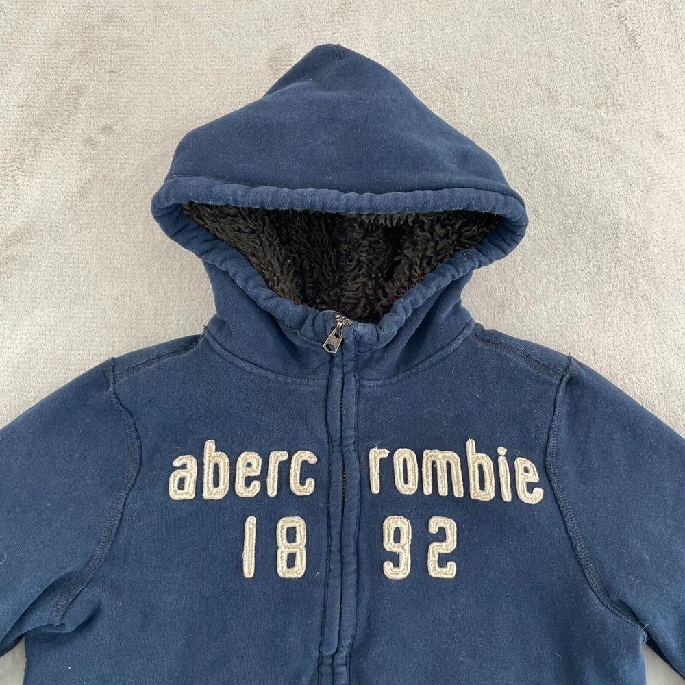 Abercrombie‎ & Fitch Coat Boys XL Navy Jacket Heavy Faux Fur Lined Hoodie Y2K